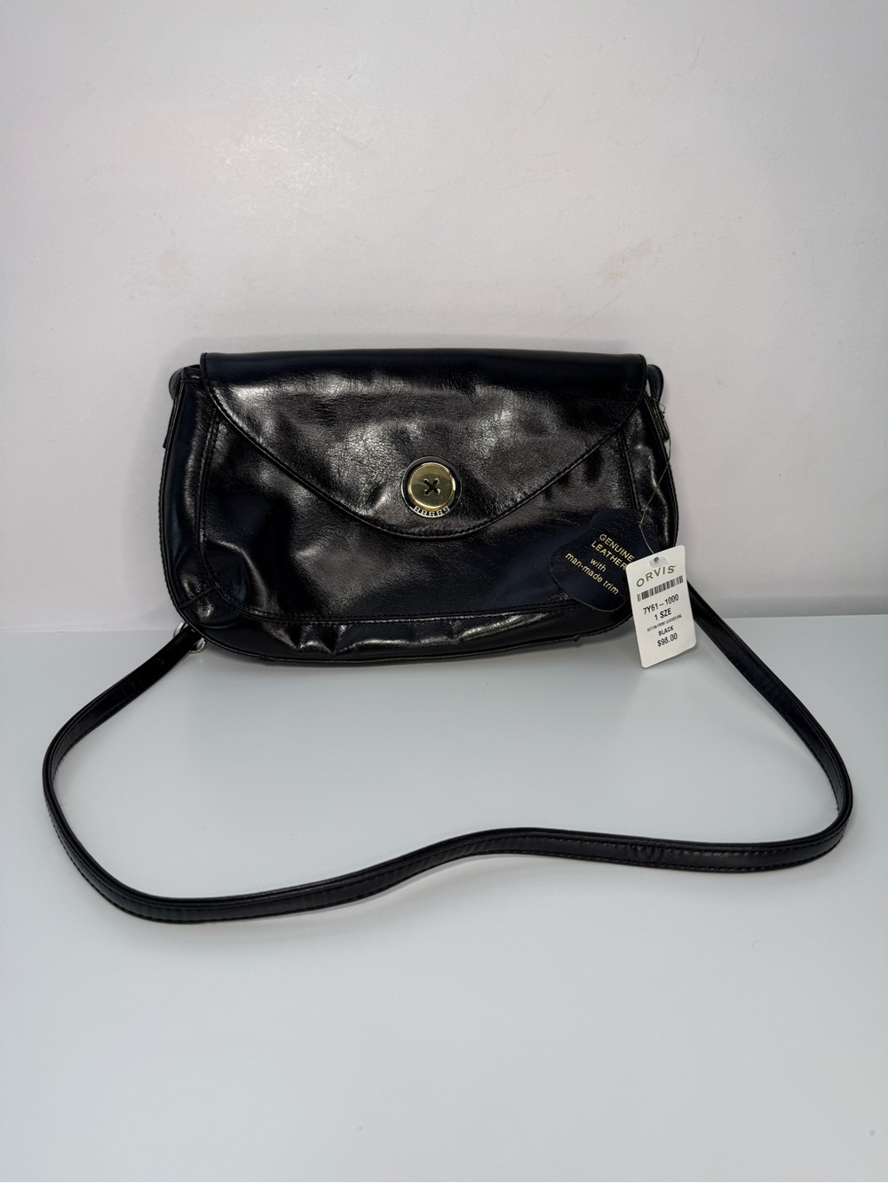 Orvis Black Leather Envelope Crossbody Bag